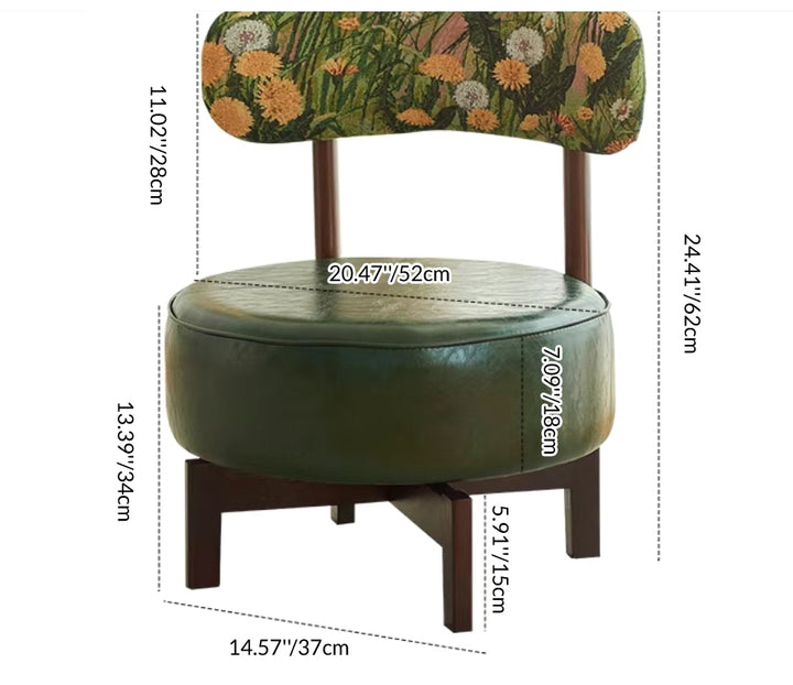 Traditional Vintage Round Rubberwood Faux Oil-Waxed Leather Sponge Swivel Accent Chair Backrest  Armless For Living Room