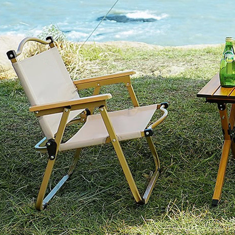 Chaise de camping pliable extérieure moderne minimaliste en bois de hêtre rectangulaire en acier au carbone avec dossier et accoudoirs en tissu Oxford pour jardin 