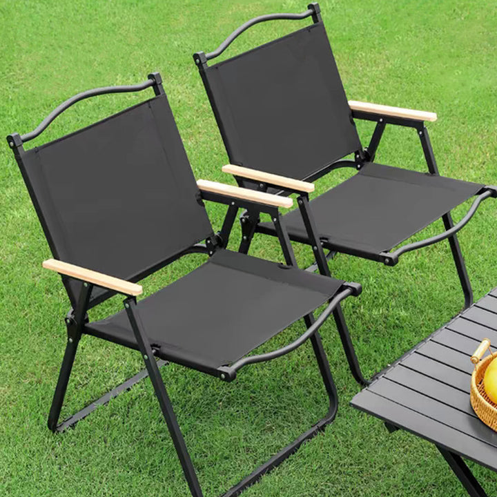 Moderner minimalistischer rechteckiger Campingstuhl aus Buchenholz, Karbonstahl und Oxford-Stoff mit Rückenlehne und Armlehne für den Garten, zusammenklappbar 