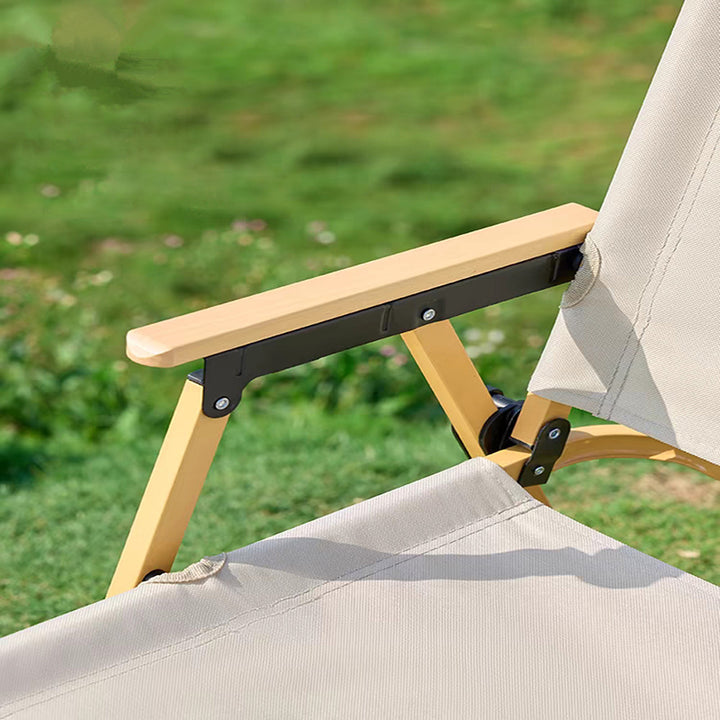 Moderner minimalistischer rechteckiger Campingstuhl aus Buchenholz, Karbonstahl und Oxford-Stoff mit Rückenlehne und Armlehne für den Garten, zusammenklappbar 