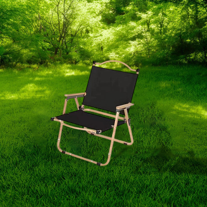 Chaise de camping pliable extérieure moderne minimaliste en bois de hêtre rectangulaire en acier au carbone avec dossier et accoudoirs en tissu Oxford pour jardin 