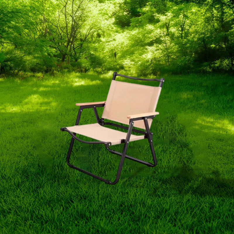 Chaise de camping pliable extérieure moderne minimaliste en bois de hêtre rectangulaire en acier au carbone avec dossier et accoudoirs en tissu Oxford pour jardin 