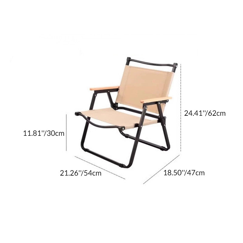 Moderner minimalistischer rechteckiger Campingstuhl aus Buchenholz, Karbonstahl und Oxford-Stoff mit Rückenlehne und Armlehne für den Garten, zusammenklappbar 