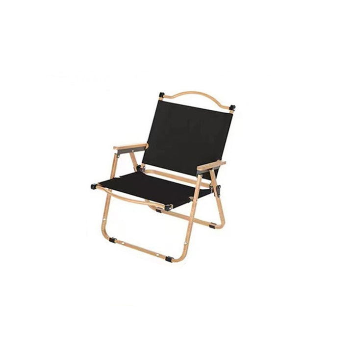 Moderner minimalistischer rechteckiger Campingstuhl aus Buchenholz, Karbonstahl und Oxford-Stoff mit Rückenlehne und Armlehne für den Garten, zusammenklappbar 