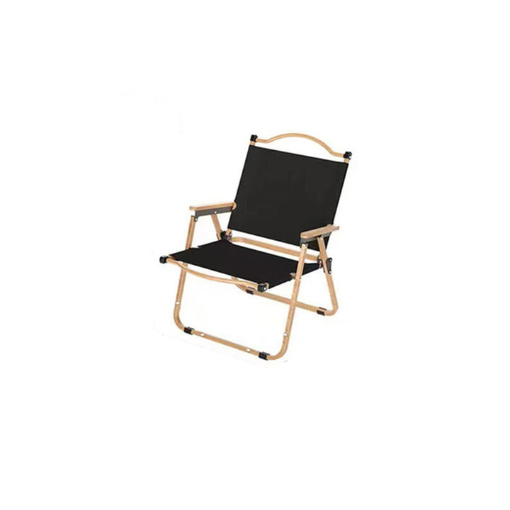 Moderner minimalistischer rechteckiger Campingstuhl aus Buchenholz, Karbonstahl und Oxford-Stoff mit Rückenlehne und Armlehne für den Garten, zusammenklappbar 