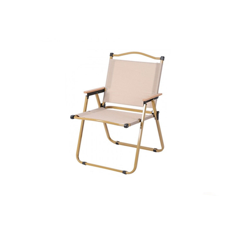 Chaise de camping pliable extérieure moderne minimaliste en bois de hêtre rectangulaire en acier au carbone avec dossier et accoudoirs en tissu Oxford pour jardin 
