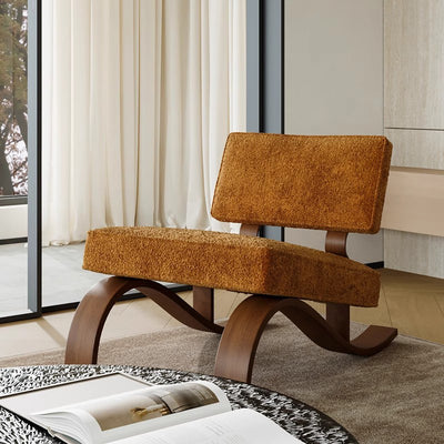 Traditional Rustic Rectangular Sled Carbon Steel Chenille Fleece Sponge Accent Chair Backrest Armless For Living Room