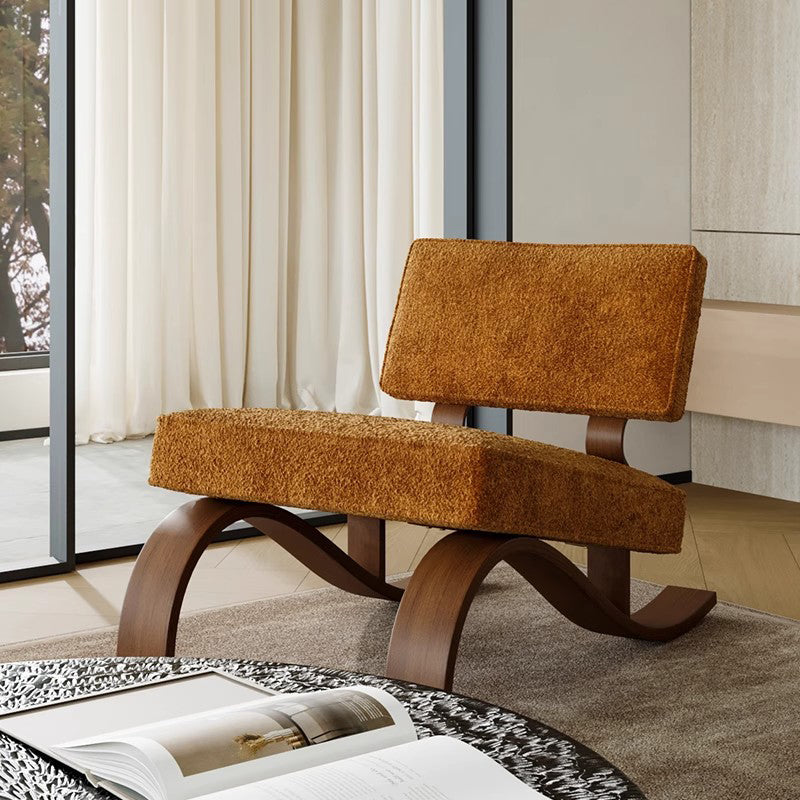 Traditional Rustic Rectangular Sled Carbon Steel Chenille Fleece Sponge Accent Chair Backrest Armless For Living Room