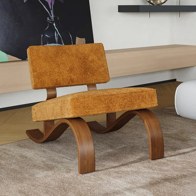 Traditional Rustic Rectangular Sled Carbon Steel Chenille Fleece Sponge Accent Chair Backrest Armless For Living Room