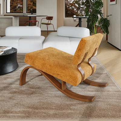 Traditional Rustic Rectangular Sled Carbon Steel Chenille Fleece Sponge Accent Chair Backrest Armless For Living Room