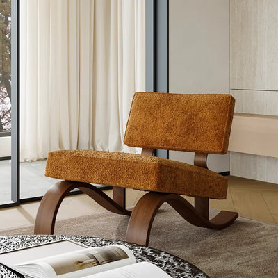 Traditional Rustic Rectangular Sled Carbon Steel Chenille Fleece Sponge Accent Chair Backrest Armless For Living Room