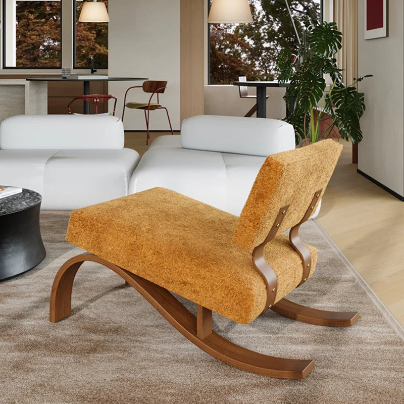 Traditional Rustic Rectangular Sled Carbon Steel Chenille Fleece Sponge Accent Chair Backrest Armless For Living Room