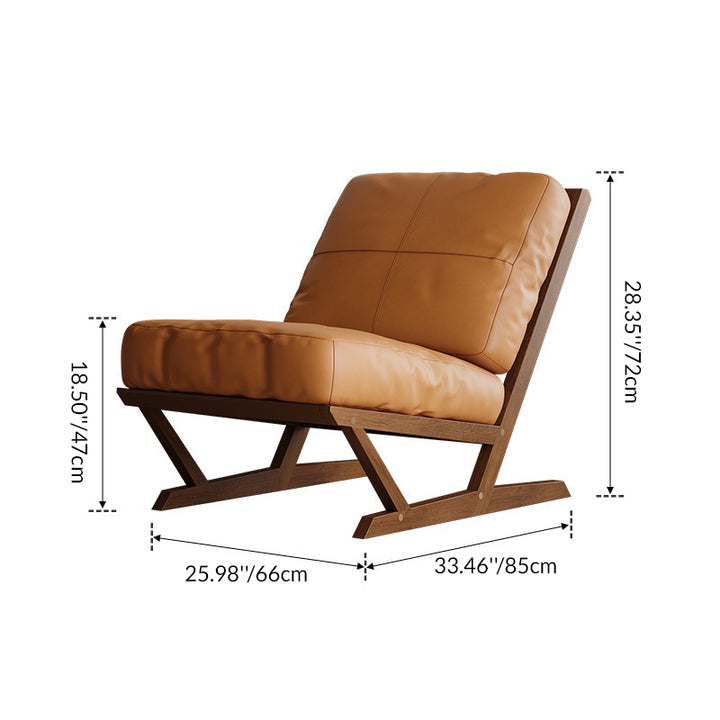 Contemporary Scandinavian Rectangular Oak Faux Nappa Leather Sponge Accent Chair Backrest Armless For Living Room