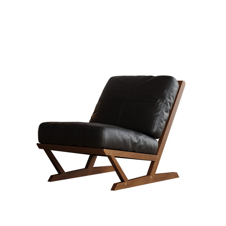 Contemporary Scandinavian Rectangular Oak Faux Nappa Leather Sponge Accent Chair Backrest Armless For Living Room