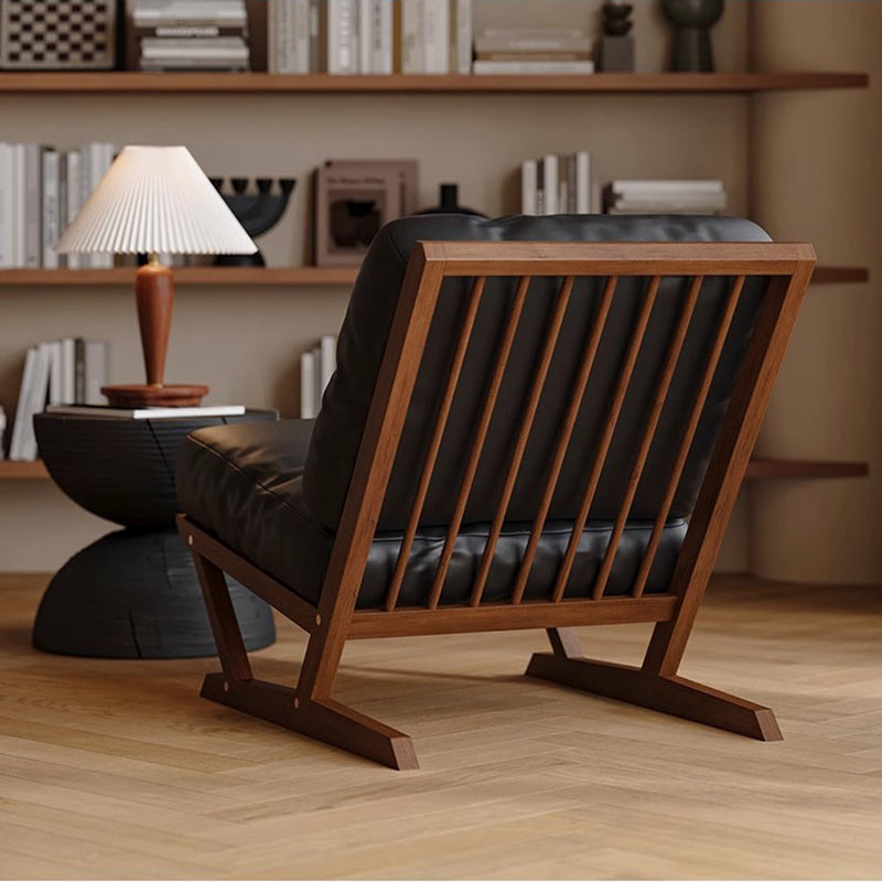 Contemporary Scandinavian Rectangular Oak Faux Nappa Leather Sponge Accent Chair Backrest Armless For Living Room