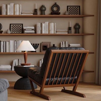 Contemporary Scandinavian Rectangular Oak Nappa Leather Sponge Accent Chair Backrest Armless For Living Room