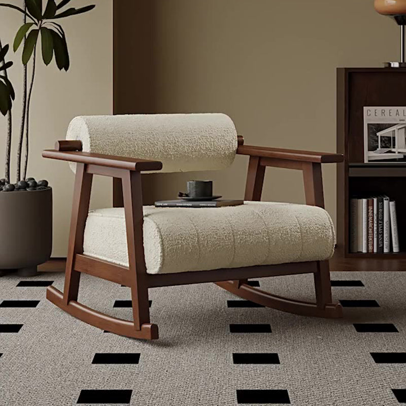 Contemporary Retro A-Shape Cylindrical Oak Corduroy Lamb Fleece Sponge Accent Chair Backrest Armrest For Living Room
