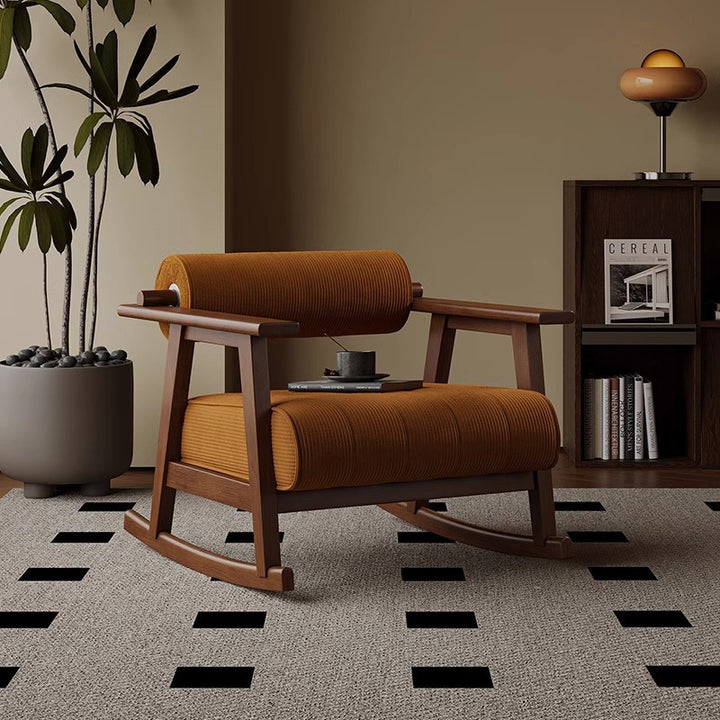 Chaise d’appoint contemporaine rétro en forme de A, cylindrique, en bois d’hévéa, velours côtelé, laine d’agneau, éponge, avec dossier et accoudoirs pour salon 