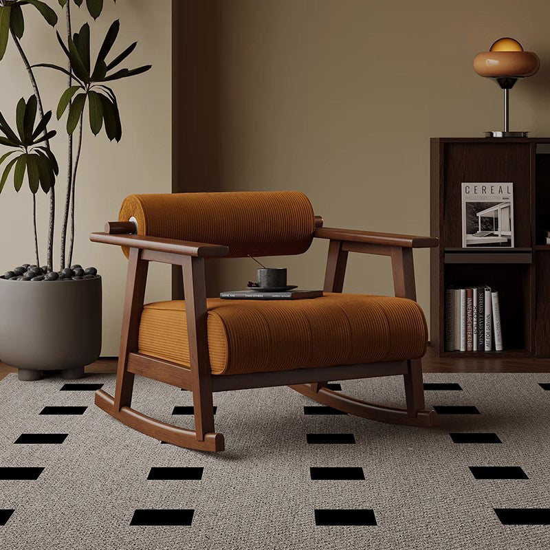 Contemporary Retro A-Shape Cylindrical Oak Corduroy Lamb Fleece Sponge Accent Chair Backrest Armrest For Living Room