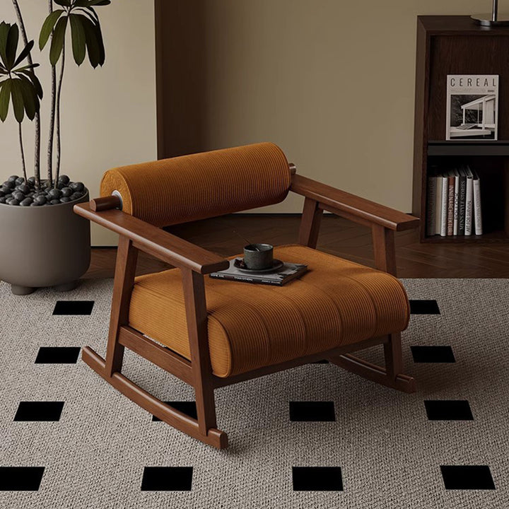 Chaise d’appoint contemporaine rétro en forme de A, cylindrique, en bois d’hévéa, velours côtelé, laine d’agneau, éponge, avec dossier et accoudoirs pour salon 