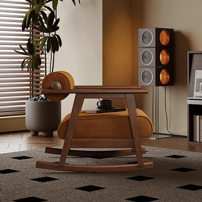Contemporary Retro A-Shape Cylindrical Oak Corduroy Lamb Fleece Sponge Accent Chair Backrest Armrest For Living Room