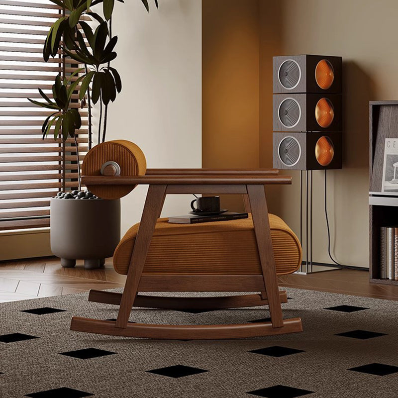 Contemporary Retro A-Shape Cylindrical Oak Corduroy Lamb Fleece Sponge Accent Chair Backrest Armrest For Living Room