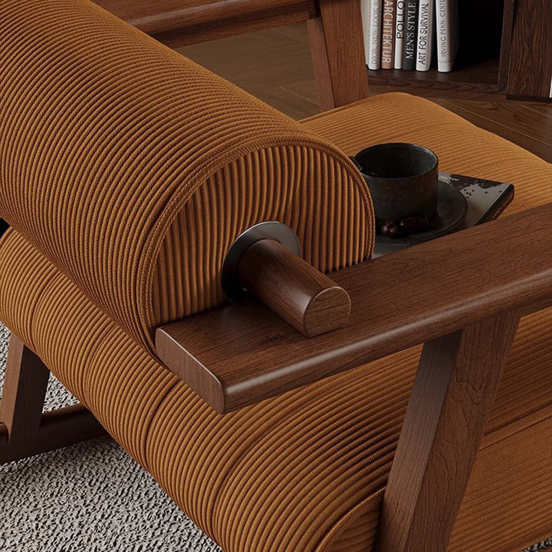 Contemporary Retro A-Shape Cylindrical Oak Corduroy Lamb Fleece Sponge Accent Chair Backrest Armrest For Living Room