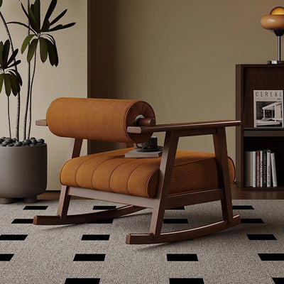 Contemporary Retro A-Shape Cylindrical Oak Corduroy Lamb Fleece Sponge Accent Chair Backrest Armrest For Living Room