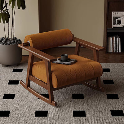 Contemporary Retro A-Shape Cylindrical Oak Corduroy Lamb Fleece Sponge Accent Chair Backrest Armrest For Living Room