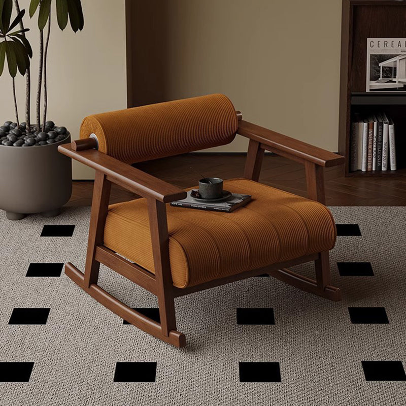 Contemporary Retro A-Shape Cylindrical Oak Corduroy Lamb Fleece Sponge Accent Chair Backrest Armrest For Living Room