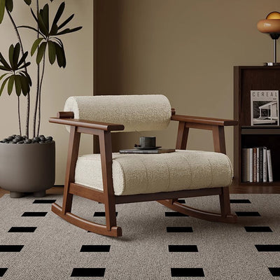 Contemporary Retro A-Shape Cylindrical Oak Corduroy Lamb Fleece Sponge Accent Chair Backrest Armrest For Living Room