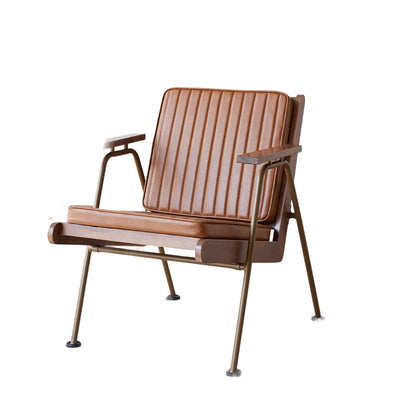 Contemporary Industrial Rectangular Iron Solid Wood Oil Wax Leather Sponge Accent Chair Backrest Armrest For Living Room