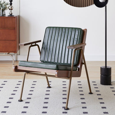 Contemporary Industrial Rectangular Iron Solid Wood Oil Wax Leather Sponge Accent Chair Backrest Armrest For Living Room