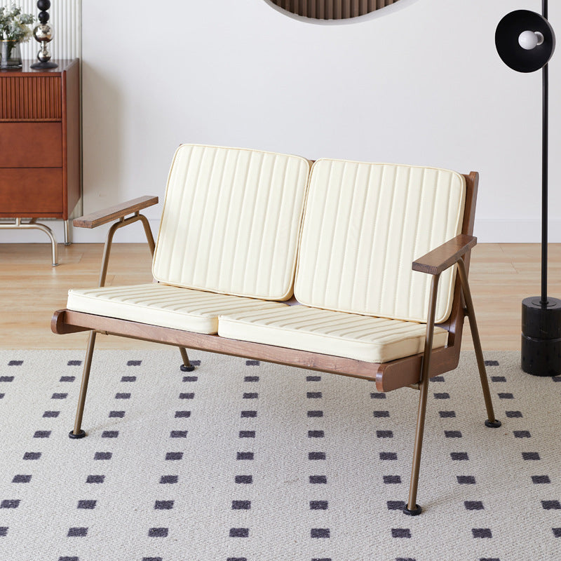 Contemporary Industrial Rectangular Iron Solid Wood Oil Wax Leather Sponge Accent Chair Backrest Armrest For Living Room