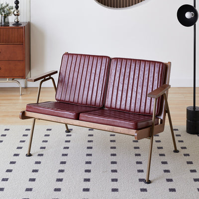 Contemporary Industrial Rectangular Iron Solid Wood Oil Wax Leather Sponge Accent Chair Backrest Armrest For Living Room