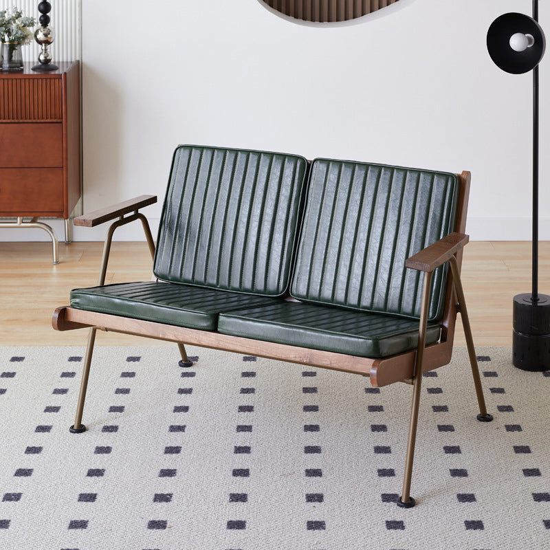 Contemporary Industrial Rectangular Iron Solid Wood Oil Wax Leather Sponge Accent Chair Backrest Armrest For Living Room