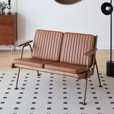 Contemporary Industrial Rectangular Iron Solid Wood Oil Wax Leather Sponge Accent Chair Backrest Armrest For Living Room