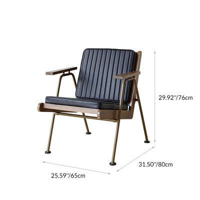 Contemporary Industrial Rectangular Iron Solid Wood Oil Wax Leather Sponge Accent Chair Backrest Armrest For Living Room