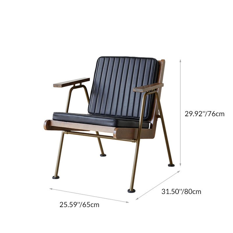 Contemporary Industrial Rectangular Iron Solid Wood Oil Wax Leather Sponge Accent Chair Backrest Armrest For Living Room