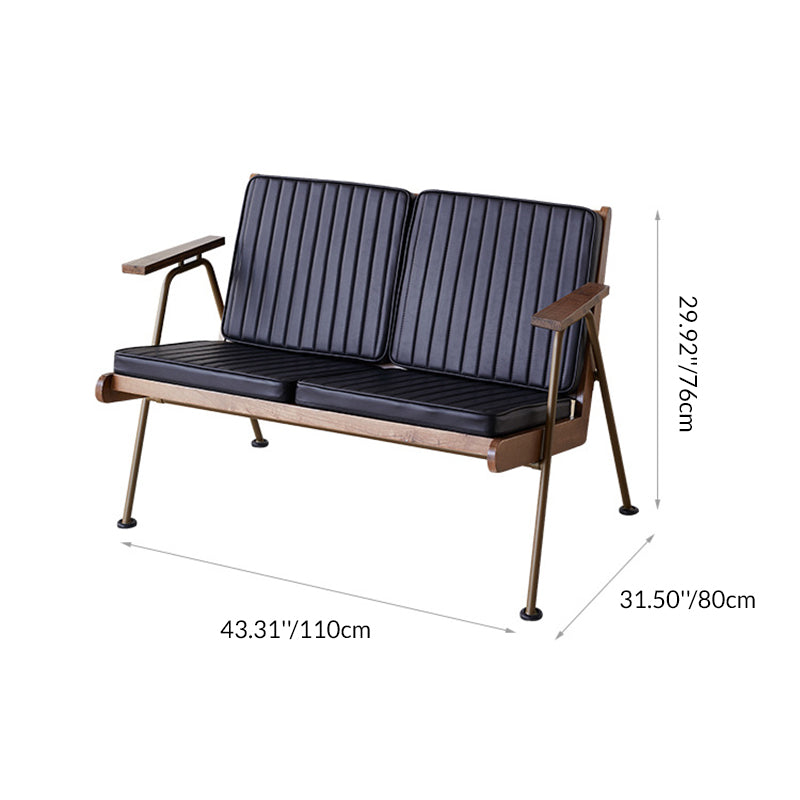 Contemporary Industrial Rectangular Iron Solid Wood Oil Wax Leather Sponge Accent Chair Backrest Armrest For Living Room