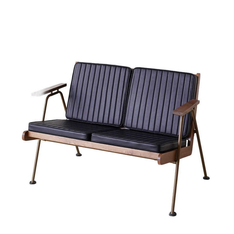Contemporary Industrial Rectangular Iron Solid Wood Oil Wax Leather Sponge Accent Chair Backrest Armrest For Living Room