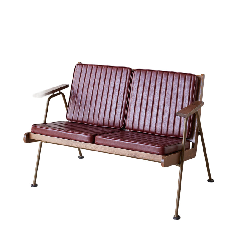 Contemporary Industrial Rectangular Iron Solid Wood Oil Wax Leather Sponge Accent Chair Backrest Armrest For Living Room