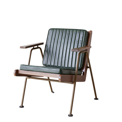 Contemporary Industrial Rectangular Iron Solid Wood Oil Wax Leather Sponge Accent Chair Backrest Armrest For Living Room