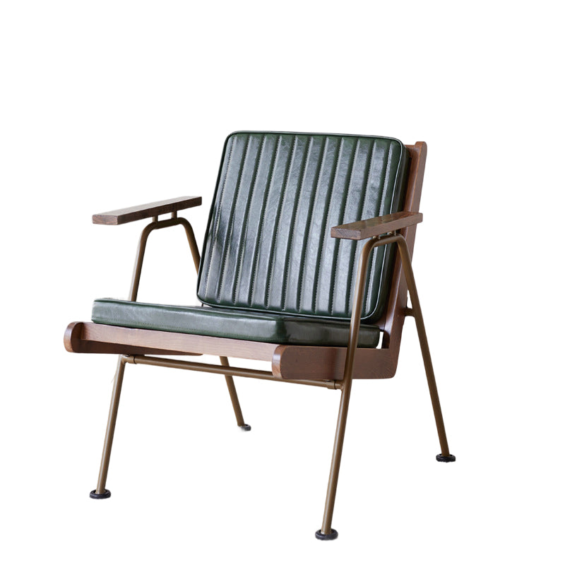 Contemporary Industrial Rectangular Iron Solid Wood Oil Wax Leather Sponge Accent Chair Backrest Armrest For Living Room