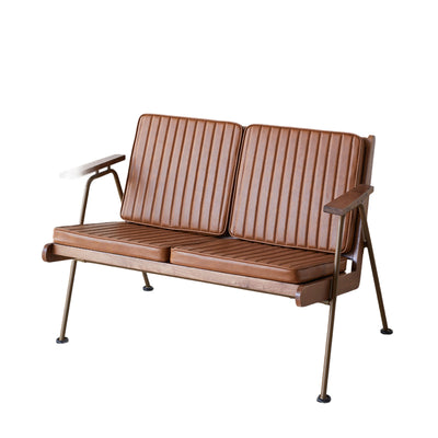 Contemporary Industrial Rectangular Iron Solid Wood Oil Wax Leather Sponge Accent Chair Backrest Armrest For Living Room
