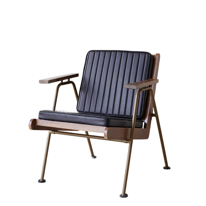 Contemporary Industrial Rectangular Iron Solid Wood Oil Wax Leather Sponge Accent Chair Backrest Armrest For Living Room