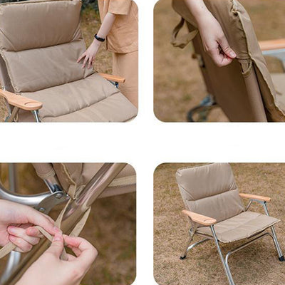 Modern Minimalist Rectangle Aluminum Oxford & Textilene Fabric PVC Pearl Cotton Outdoor Foldable Camping Chair Backrest Armrest For Garden