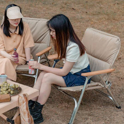 Modern Minimalist Rectangle Aluminum Oxford & Textilene Fabric PVC Pearl Cotton Outdoor Foldable Camping Chair Backrest Armrest For Garden