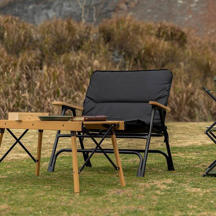 Moderner minimalistischer rechteckiger Aluminium-Oxford- und Textilen-Stoff-PVC-Perlen-Baumwoll-Outdoor-klappbarer Campingstuhl Rückenlehne Armlehne für den Garten 