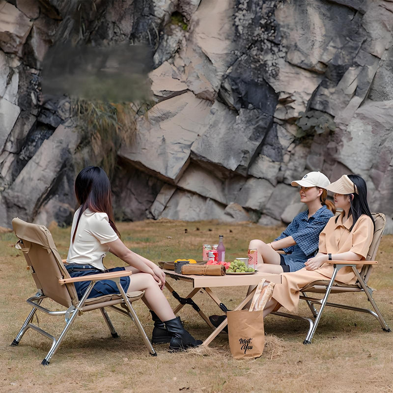 Modern Minimalist Rectangle Aluminum Oxford & Textilene Fabric PVC Pearl Cotton Outdoor Foldable Camping Chair Backrest Armrest For Garden